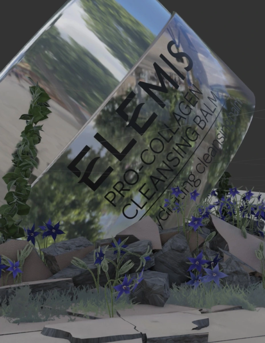 Shading and scene detail / reflective packaging, broken pavement and starflowers.