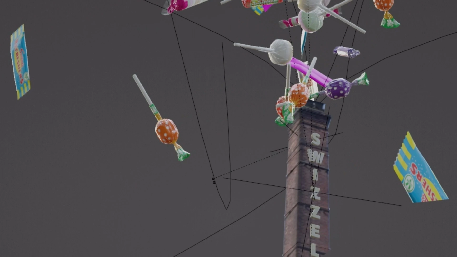 Team scene setup / chimney burst geometry. Initial burst by Nicole Menzies; my work focused on the river and coupled sweets simulation.